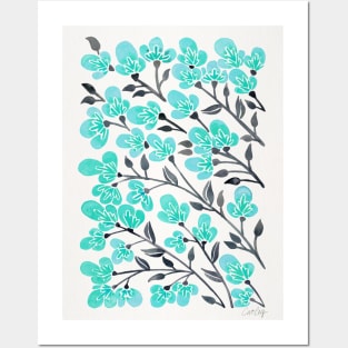 turquoise cherry blossoms Posters and Art